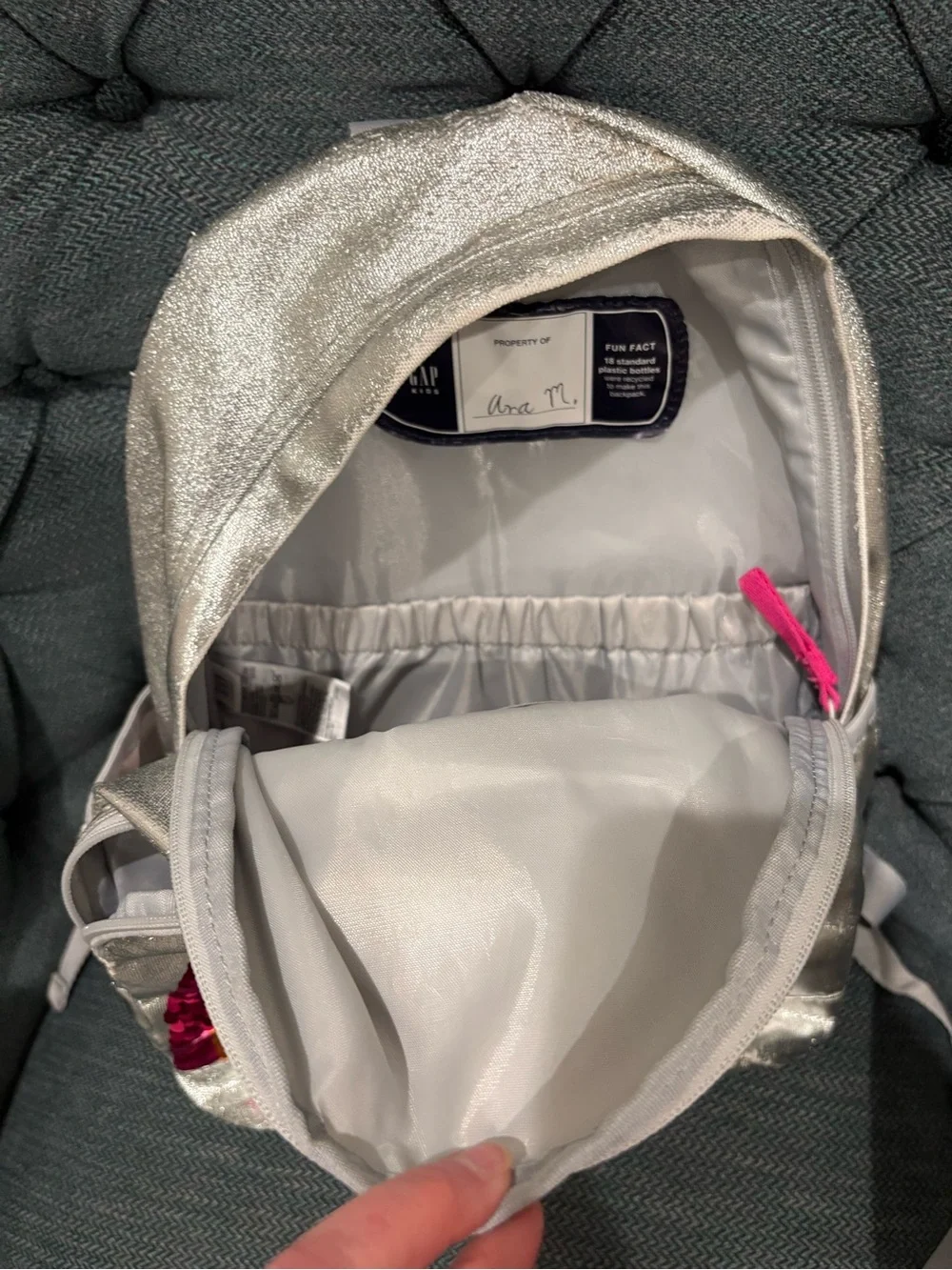 GAP Kids EUC LIMITED EDITION!! Silver Backpack with Multicolor Sequin Rainbow